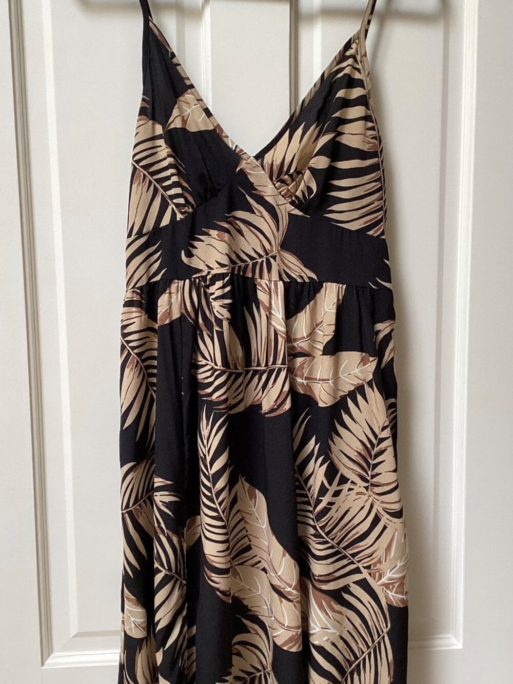 Shein black and tan tropical maxi dress, size large, side slit